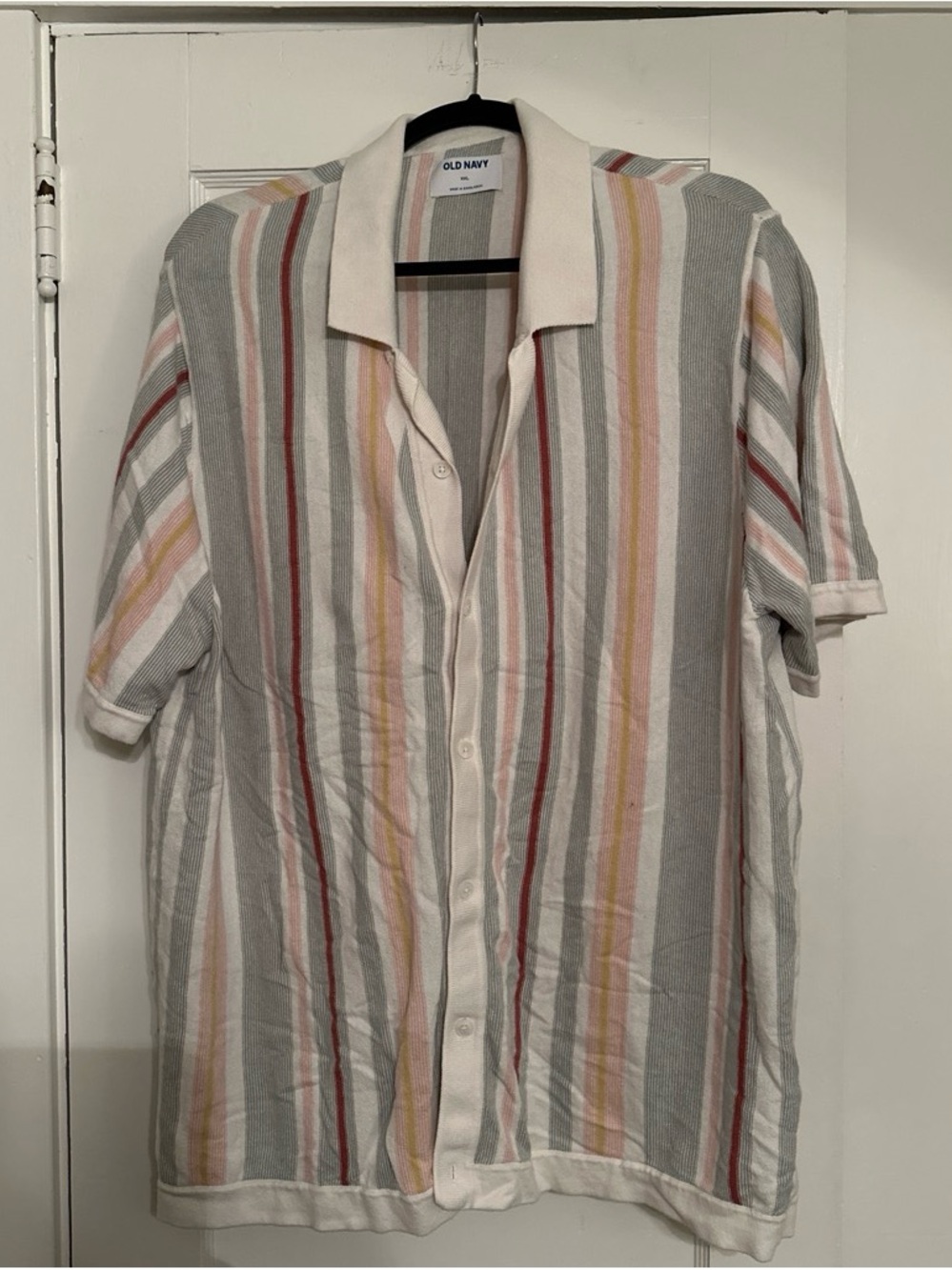 Old Navy Multicolor Striped Short-Sleeve Button-Up Shirt - Gray/White/Pastel